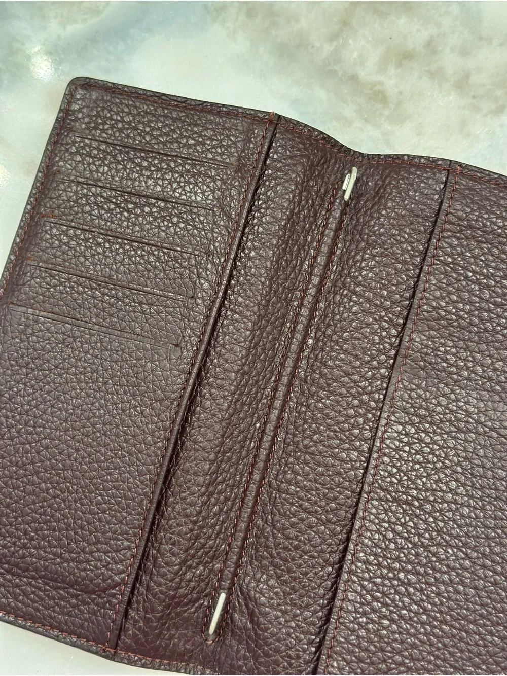 Fabriano Italy Burgundy Pebbled Leather Wallet Organizer